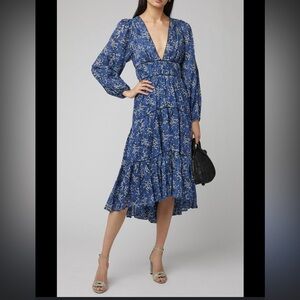 Ulla Johnson Blue and White Tiered Sundress with Bishop Sleeves